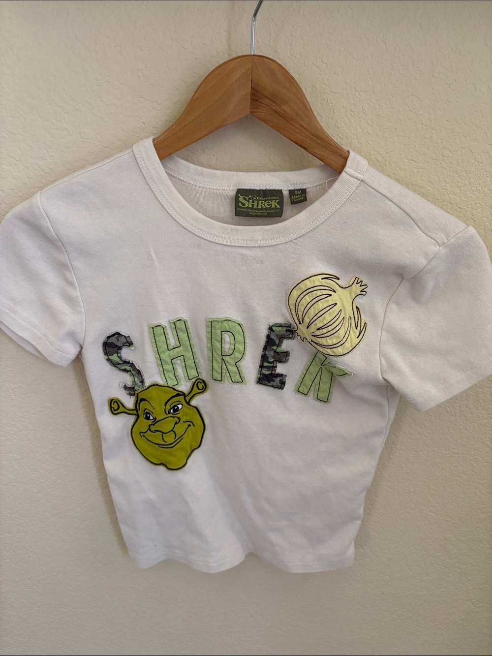 Vintage Y2K Shrek Kids T Shirt Size Small DreamWorks Applique Embroidered 2000s